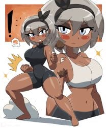 1girls bare_arms bare_legs bare_shoulders bare_thighs bea_(pokemon) big_breasts clothed clothing color dark-skinned_female dark_skin female female_focus female_only game_freak grey_eyes grey_hair gym gym_clothes gym_leader hi_res large_breasts looking_at_viewer nintendo pokemon pokemon_ss pokemon_trainer short_hair solo solo_female tagme thick_thighs tony_welt