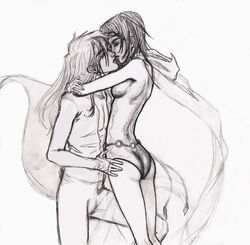 1boy 1girls ass clothed dc dc_comics embrace female inabsentia kissing leotard long_hair malchior male monochrome rachel_roth raven_(dc) romantic rorek sketch straight superheroine teen_titans