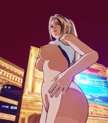 3d 3d_(artwork) 3d_model 3d_render 3dcg artist_request blender blender_(artwork) blender_(software) blender_eevee breasts breasts breasts_out brown_eyes brown_hair fatal_fury hand_on_hip king_of_fighters looking_at_viewer mai_shiranui stadium stadium_background standing tits_out