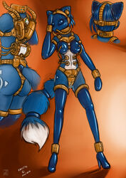 anthro ass blue_hair bondage color female female_only fox front_view fur furry furry_ass furry_tail hair krystal milking s-nina short_hair solo standing star_fox tail