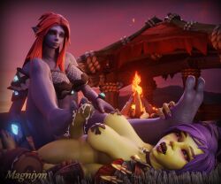 3d blue_skin campfire cum cum_on_feet evening foot_fetish footjob futa_on_futa futa_only goblin goblin_(warcraft) goblin_futanari green_skin magniym purple_eyes purple_hair red_eyes red_hair troll troll_(warcraft) troll_female troll_futanari warcraft world_of_warcraft zalooni