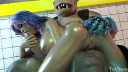 3d 3d_(artwork) 3dx blowjob female female_on_monster fingering_ass purple_hair taidoro twitch_(taidoro)