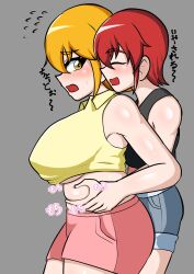 1futa 1girls blonde_hair chubby chubby_female fully_clothed futa_on_female futamia hi_res kogiku_(futamia) original red_hair ryuna_(futamia)