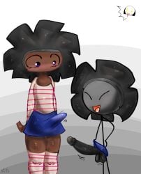 2boys 2femboys :skull: blue_skirt bonnet dark-skinned_femboy erection erection_bulge erection_under_skirt femboy kako_(nec-12) kako_(zolaman_oc) microskirt nec-12 purple_eyes selfcest technical_incest