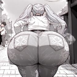 1girls ai_assisted ai_generated big_ass big_breast civitai forbidden_pants frieren huge_ass kalagod monochrome shamidou_maichimonji_(ai_generated) solo sousou_no_frieren thick_thighs wide_hips