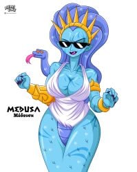 1girls alvarikokearte big_breasts blue_skin breasts female huge_breasts large_breasts medusa solo