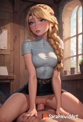 1boy 1girls ai_generated astrid_hofferson blonde_hair blonde_hair blonde_hair_female blue_eyes blush blushed braided_hair braided_ponytail clothed clothed_sex cowgirl cowgirl_position dreamworks female female female_focus how_to_train_your_dragon how_to_train_your_dragon_2 large_penis long_hair long_penis penis riding riding_penis rolling_eyes sarahvividart seductive sex shiny_skin skirt vaginal_penetration vaginal_penetration vaginal_sex viking viking_female