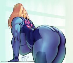 1girls ass big_ass big_breasts blonde_hair bubble_butt coffeeslice curvy_female dat_ass fat_ass female_focus huge_ass huge_breasts leaning_forward metroid muscular_arms nintendo plump ponytail samus_aran skin_tight solo thick_ass thick_thighs zero_suit_samus