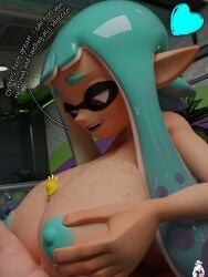 1boy 1girls 3d big_breasts blue_nipples breasts elf_ears english_text giantess huge_breasts large_breasts lazza_(artist) long_hair looking_down nipples no_bra penis purple_eyes splatoon splatoon_2 splatoon_3 tagme text yellow_dick