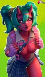 fortnite green_hair nemia_(fortnite) red_body twintails