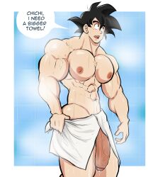 abs bara biceps big_penis dragon_ball dragon_ball_z hoybarartist male male_nipples male_only manly muscular_male nipples nude pecs penis son_goku toei_animation wet