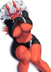 1girls big_breasts blueorca breasts colored_skin curvaceous curvy curvy_female demon_girl demon_horns female female_focus female_only hi_res highres hourglass_figure huge_breasts large_breasts long_hair looking_at_viewer mole mole_on_breast navel pointy_ears red_body red_skin slim_waist solo solo_female solo_focus tall thick_thighs thighs wide_hips