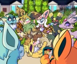 2020s 2023 balls blush bodily_fluids cum cum_in_mouth cum_inside digital_media_(artwork) eclipses_lake eevee eeveelution espeon fellatio female female_penetrated feral flareon fur fusion genital_fluids genitals glaceon hybrid jolteon leafeon leon_gale male male/female male_penetrating male_penetrating_female nintendo oral penetration penile penis pokemon pokemon_(species) pokemon_fusion public public_sex qr_code sex sylveon trubbish umbreon vaporeon