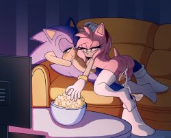 amy_rose bodily_fluids casual cum cum_in_pussy cum_inside duo electronics eulipotyphlan exposed_torso female footwear genital_fluids girl_on_top handwear hedgehog hi_res male male/female mammal medium_breasts movie_night ninotrash s sega sonic_(series) sonic_the_hedgehog sonic_the_hedgehog_(series) stockings television vaginal vaginal_penetration