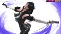 1girls ass ass_cleavage bayonetta bayonetta_(character) bayonetta_3 big_breasts butt_crack female female_only firearm handgun latex light-skinned_female light_skin nipple_bulge re-boner-ocelot revolver weapon