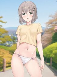 1girls belly belly_button blush green_eyes outside panties tagme yama_no_susume yukimura_aoi