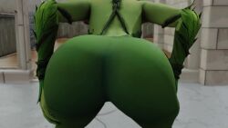 3d animated ass ass_focus ass_shake batman_(series) bodysuit dc_comics female from_behind green-skinned_female green_bodysuit green_skin huge_ass jiggle kishi leaning leaning_forward long_hair poison_ivy red_hair skin_tight solo twerking video