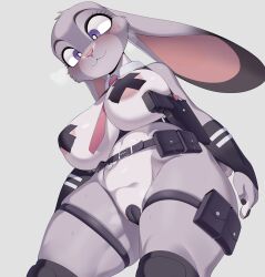 1girls anthro belt big_breasts bikini casual cervina7_(artist) covered_nipples female firearm gun handgun handwear holster judy_hopps lagomorph large_breasts legwear pasties rabbit tactical_nudity taped_nipples taped_pussy thick_thighs weapon wide_hips zootopia