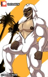 anthro bulge canine costume dreamworks mr._wolf_(the_bad_guys) muscles muscular muscular_male nipples partially_clothed pecs rabbit_costume solo the_bad_guys thepluto_nsfw wolf