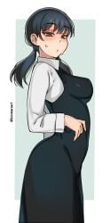 1girls big_breasts black_hair blush breasts chainsaw_man clothed_female eye_contact fully_clothed kuromaru kuromaruart looking_at_viewer mitaka_asa school_uniform solo standing twintails