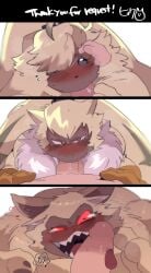 <3_eyes absurd_res angoramon anthro bandai_namco blush cute_expression cute_eyes digimon digimon_(species) digimon_ghost_game duo edit erection evolutionary_family fellatio fluffy_chest fur genitals group hair hair_over_eye heart hi_res human hyaku_(artist) lagomorph lamortmon leporid male male/male mammal monster one_eye_obstructed oral orange_eyes penile penis rabbit sex sharp_teeth symbareangoramon teeth trio uncensored yellow_body yellow_fur