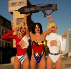 3d 3girls breasts dc dc_comics female female_only mbirdcz power_girl superheroine trio wonder_woman wonder_woman_(series)