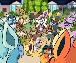 2020s 2023 all_nine_eeveelutions balls blush bodily_fluids cum cum_in_mouth cum_inside digital_media_(artwork) eclipses_lake eevee eeveelution espeon fellatio female female_penetrated feral flareon fur fusion genital_fluids genitals glaceon hybrid jolteon leafeon leon_gale male male/female male_penetrating male_penetrating_female nintendo oral penetration penile penis pokemon pokemon_(species) pokemon_fusion public public_sex qr_code sex sylveon trubbish umbreon vaporeon