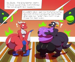 1boy 1futa absurd_res anthro balls black_body bottom_heavy breasts dialogue dirtymac dragon duo english_text femboy foreskin futanari gigantic_balls gigantic_penis gigantic_testicles hi_res hung_trap hyper intersex kobold male obese partially_retracted_foreskin penis red_body retracted_foreskin scalie shortstack shortstackification testicles text thick_thighs transformation uncircumcised uncut wide_hips