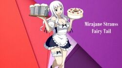 1girls apron beer_mug big_breasts big_breasts blue_eyes blush bowtie breasts busty cake cute fairy_tail female frills frilly_clothing fringe fringe_hair long_hair maid_uniform mirajane_strauss pink_cheeks plates rosy_cheeks short_skirt shoulders silver_hair smile teenager thick_thighs thigh_band thin_waist waist_length_hair waitress wavy_hair white_hair white_skin wide_hips