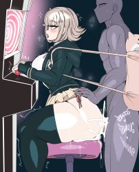 1boy 1girls anon arcade arcade_machine ass balls big_ass big_breasts blackened_(danganronpa) blush breasts captain_kirb cum cum_inside danganronpa danganronpa_2:_goodbye_despair drool_string drooling female hypnosis legwear mind_control miniskirt multitasking nanami_chiaki penetration penis sex sitting skirt skirt_lift smooth_skin stool testicles thick_thighs thong