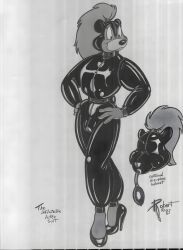 1990s 1993 1boy 20th_century breath_play bulge bulge_through_clothing crossdressing english english_text fake_breasts furry furry_only greyscale inflatable latex mask original ponytail robert_bear rubber_mask sensory_deprivation traditional_media_(artwork) vawlkee