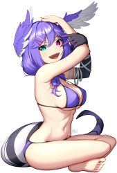 1girls armpits arms_above_head arms_up bandage bandaged_arm bare_midriff bare_shoulders barefoot belly_button big_breasts bikini cleavage dragon_girl dragon_hand dragon_tail exposed_shoulders exposed_torso hair_wings hairclip head_wings heterochromia hi_res highres legs_crossed midriff navel nijisanji nijisanji_en nitrus14 open_mouth purple_bikini purple_hair selen_tatsuki side_view sideboob sitting solo solo_female solo_focus swimsuit swimwear tail twin_braids virtual_youtuber white_background