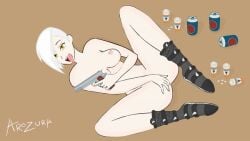 animated arozura_(artist) ass boots boots_only breasts butt color colored drugs electric_shock electricity eyebrows eyelashes female female_masturbation gif masturbating masturbation nipple_piercing nipples open_mouth pistol tagme tongue_out unknown_character vaginal vaginal_masturbation vaginal_penetration white_hair