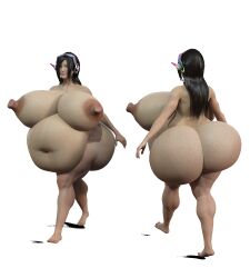 1girls 3d animated back_view bbw big_ass big_belly d.va erect_nipples front_view headphones huge_breasts no_sound nude obese overwatch thick_thighs violazierau wide_hips