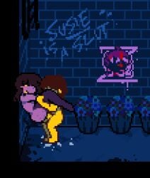 1boy 1girls against_surface against_wall animated anthro ass ass_up back_alley ball_squish balls balls_deep bodily_fluids bouncing_butt butt_slap cum cum_drip cum_explosion cum_in_ass cum_in_pussy cum_inside deezairah deltarune digital_media_(artwork) dinosaur dripping duo female genital_fluids genitals hair human kris_(deltarune) leg_markings leggings legs_up legwear long_hair male male/female mammal markings monster monster_girl_(genre) muscular_thighs nude penetration penis pixel_(artwork) pixel_animation pounding_ass purple_body purple_hair purple_skin pussy reptile scalie sex shaking_butt slap slap_mark spread_legs spreading squish susie_(deltarune) thigh_highs undertale_(series) vaginal_penetration wide_hips