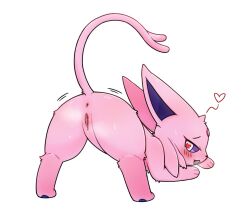 <3_eyes anus ass blush eeveelution espeon female feral generation_2_pokemon genitals heart looking_at_viewer nintendo open_mouth park_horang pink_body pink_tail pokemon pokemon_(species) pussy raised_tail simple_background solo tail white_background young