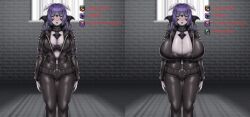 arms au_ra before_and_after black_jacket blush blush brainwashed brainwashing breast_expansion breast_growth breasts_bigger_than_head captured captured_heroine choker clothed clothing cosplay enemy_conversion final_fantasy final_fantasy_xiv ham121ham hamham_121 heart-shaped_pupils horns huge_breasts hyper_breasts hypnosis hypnosis mind_control nemissa_(megami_tensei) oc original_character purple_hair scaled skeb_commission status_effect two_tone_hair