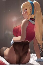 1girls ass ass_focus blonde_hair dark-skinned_female dark_skin elf female female_only frikulu gloves heavenly_ass hololive hololive_fantasy hololive_japan shiranui_flare solo tagme virtual_youtuber white_gloves yellow_hair