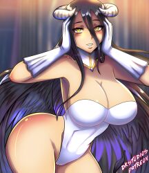 1girls albedo_(overlord) ass big_ass big_breasts black_hair cameltoe cleavage demon demon_girl dkstudios05 female leotard light-skinned_female long_hair overlord_(maruyama) solo succubus succubus_horns succubus_wings wings yellow_eyes