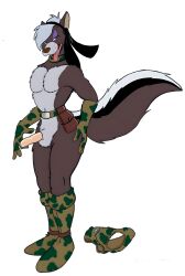 1boy army camouflage color digital_media_(artwork) feminine_male furry furry_only gay latex latex_boots latex_gloves military original original_character pinup uncensored underwear underwear_on_floor vawlkee wolf wolf_boy