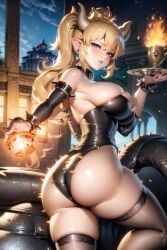 1girls ai_generated armpits ass big_ass big_breasts blonde_hair blue_eyes bowsette_(cosplay) breasts clothing curvaceous curvy_female curvy_figure female female_only hi_res highres latex legwear leotard long_hair looking_at_viewer looking_back mario_(series) new_super_mario_bros._u_deluxe nintendo ponytail shiny_clothes solo stable_diffusion thick_thighs tied_hair tight_clothing voluptuous voluptuous_female