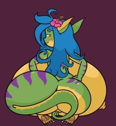 2020s 2023 absurd_res anthro anthro_only areola ass big_breasts big_butt big_tail blue_hair blush breasts countershading curvy_figure erect_nipples feet female flower gecko geecku genitals green_body hair hands_on_hips hi_res huge_breasts huge_butt human hyper hyper_breasts kneeling las_lindas lizard long_hair looking_at_viewer looking_back looking_back_at_viewer mammal nails narrowed_eyes nipples nude plant prime_(las_lindas) purple_background purple_stripes pussy rb34 rear_view reptile scalie simple_background smile soles solo stripes tail thick_tail toenails voluptuous webcomic wide_hips