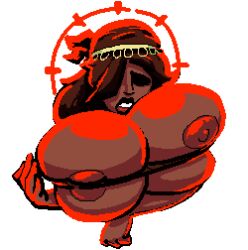 1girls 2019 alternate_version areola big_areola big_breasts breasts brown_hair cleavage dark-skinned_female dark_skin darkest_dungeon female female_focus gigantic_breasts huge_breasts jewelry large_breasts nipples nsfwoaf oekaki omen_seeker open_mouth presenting_breasts shocked top_heavy topless transparent_background