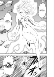 1girls abuelamarta black_and_white edit female_only monochrome nude nude_female one-punch_man solo solo_female spanish_text tatsumaki text