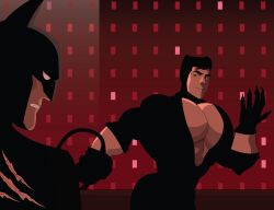 2boys angry bara batman batman_(series) big_chest big_pecs bruce_wayne catsuit catwoman claws dc dc_comics fight flirting genderbent genderswap_(ftm) justice_league male male_only massive_pecs muscular_male rule_63 sajoker scratches smug whip