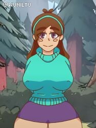 1girls 2d big_breasts breasts brown_hair color disney_channel disney_xd female gravity_falls huge_breasts large_breasts mabel_pines non-nude only_female purple_eyes shaded smile solo solo_female straight_hair wuniltu