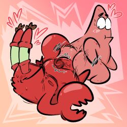 anal chest_hair chubby chubby_male crab crustacean first_time gay male male_focus male_only motion_lines mr_krabs nickelodeon nipples non-human overweight overweight_male patrick_star pink_background smooth_skin spongebob_squarepants starfish sweat the-alfie-incorporated toony vein veins veiny_penis