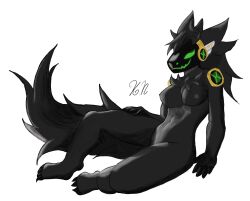 black black_hair breasts female furry green_eyes nobansworks nude protogen