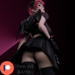 3d 3d_model ass ass_focus asshole blender blender_(software) clothed clothed_female earrings fortnite fortnite:_battle_royale gloved_hands gloves goth goth_girl illarts leather_clothing leather_skirt looking_at_viewer looking_back looking_down mina_park_(fortnite) pink_hair pussy see-through_clothing skirt sole_female thighhighs vagina watermark