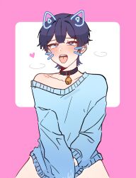 1boy ahe_gao bite_mark cat_boy catboy collar femboy genshin_impact hoodie male scaramouche_(genshin_impact)